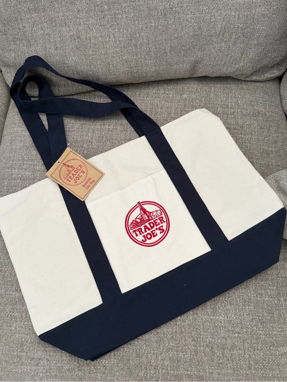 Trader Joe's Navy and White Canvas Tote